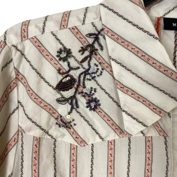 Mixit Vintage Y2K Pearl Snap Western Sequin Embroidered Button-Down Shirt 1X - Picture 3 of 16